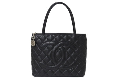 極美品 CHANEL シャネル 復刻トートバッグ ハンドバッグ 7番台 キャビアスキン ブラック ココマーク ロゴ 鞄 シルバー金具 中古 4c075959