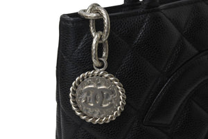 極美品 CHANEL シャネル 復刻トートバッグ ハンドバッグ 7番台 キャビアスキン ブラック ココマーク ロゴ 鞄 シルバー金具 中古 4c075959