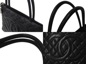 極美品 CHANEL シャネル 復刻トートバッグ ハンドバッグ 7番台 キャビアスキン ブラック ココマーク ロゴ 鞄 シルバー金具 中古 4c075959