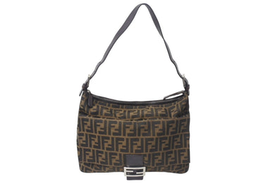 FENDI フェンディ ズッカ柄 ショルダーバッグ キャンバス レザー ブラウン シルバー金具 美品 中古 4c076004