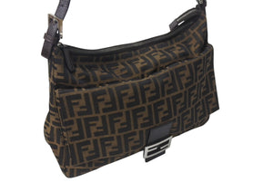 FENDI フェンディ ズッカ柄 ショルダーバッグ キャンバス レザー ブラウン シルバー金具 美品 中古 4c076004