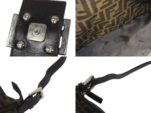 FENDI フェンディ ズッカ柄 ショルダーバッグ キャンバス レザー ブラウン シルバー金具 美品 中古 4c076004