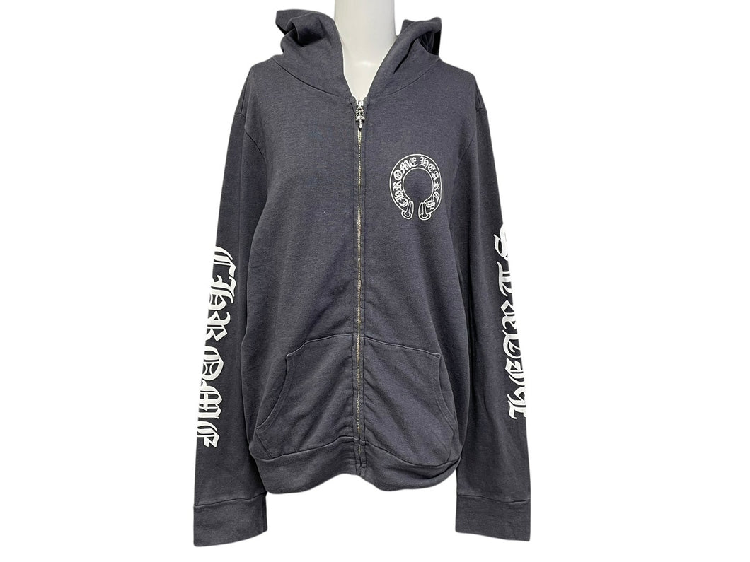 CHROME HEARTS クロムハーツ ホースシュープリント ジップアップフーディー パーカー サイズL ダガージップ グレー 美品 中古 4c076031