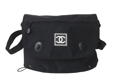 極美品 CHANEL シャネル スポーツライン ショルダーバッグ 8番台 ココマーク パッチ ナイロン ブラック シルバー金具 中古 4b001022