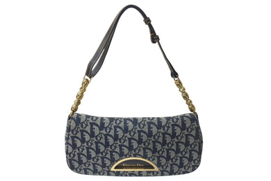 Christian Dior クリスチャンディオール マリスパール ワンショルダーバッグ トロッター ネイビー キャンバス レザー 美品 中古 4b000012