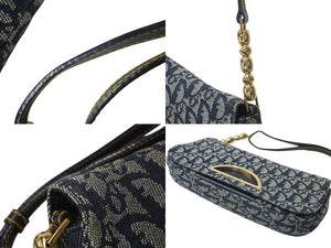 Christian Dior クリスチャンディオール マリスパール ワンショルダーバッグ トロッター ネイビー キャンバス レザー 美品 中古 4b000012