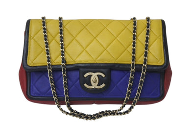 CHANEL シャネル マトラッセ チェーンショルダーバッグ ココマーク モンドリアンカラー ラムスキン 17番台 ゴールド金具 美品 中古 4b000014