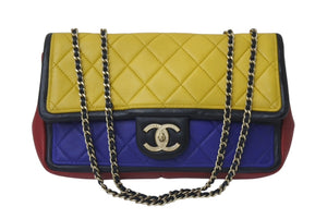 CHANEL シャネル マトラッセ チェーンショルダーバッグ ココマーク モンドリアンカラー ラムスキン 17番台 ゴールド金具 美品 中古 4b000014