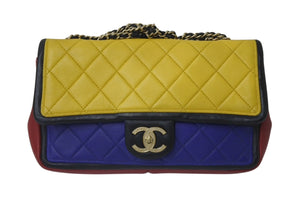 CHANEL シャネル マトラッセ チェーンショルダーバッグ ココマーク モンドリアンカラー ラムスキン 17番台 ゴールド金具 美品 中古 4b000014
