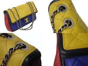 CHANEL シャネル マトラッセ チェーンショルダーバッグ ココマーク モンドリアンカラー ラムスキン 17番台 ゴールド金具 美品 中古 4b000014