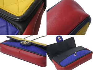 CHANEL シャネル マトラッセ チェーンショルダーバッグ ココマーク モンドリアンカラー ラムスキン 17番台 ゴールド金具 美品 中古 4b000014