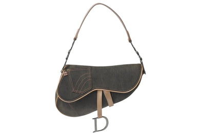 Christian Dior クリスチャンディオール サドルバッグ ワンショルダーバッグ 02RU0043 グレー デニム 美品 中古 4b000024