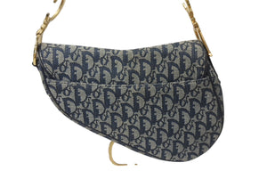 Christian Dior クリスチャンディオール サドルバッグ ワンショルダーバッグ トロッター ネイビー ガリアーノ期 良品 中古 4b000025