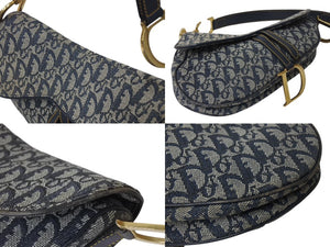 Christian Dior クリスチャンディオール サドルバッグ ワンショルダーバッグ トロッター ネイビー ガリアーノ期 良品 中古 4b000025