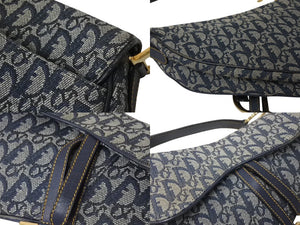 Christian Dior クリスチャンディオール サドルバッグ ワンショルダーバッグ トロッター ネイビー ガリアーノ期 良品 中古 4b000025