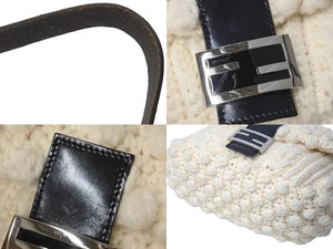 FENDI フェンディ ニットマンマバケット ワンショルダーバッグ ウール レザー ホワイト ブラック シルバー金具 美品 中古 4b000027