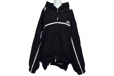 BALENCIAGA バレンシアガ ブルゾン フードレイヤード ジャケット 773043 コットン ナイロン ブラック ホワイト サイズL 美品 中古 4b000048