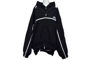 BALENCIAGA バレンシアガ ブルゾン フードレイヤード ジャケット 773043 コットン ナイロン ブラック ホワイト サイズL 美品 中古 4b000048