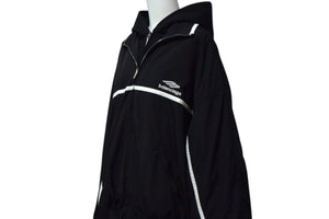 BALENCIAGA バレンシアガ ブルゾン フードレイヤード ジャケット 773043 コットン ナイロン ブラック ホワイト サイズL 美品 中古 4b000048