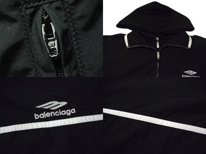 BALENCIAGA バレンシアガ ブルゾン フードレイヤード ジャケット 773043 コットン ナイロン ブラック ホワイト サイズL 美品 中古 4b000048