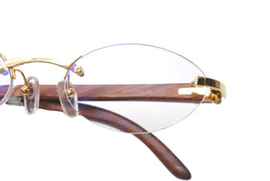 Cartier カルティエ メガネ リムレス ウッドテンプル 眼鏡 アイウェア メタル ウッド 3556828 ブラウン ゴールド金具 美品 中古 4b000059