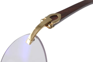Cartier カルティエ メガネ リムレス ウッドテンプル 眼鏡 アイウェア メタル ウッド 3556828 ブラウン ゴールド金具 美品 中古 4b000059