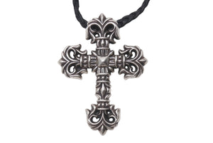 CHROME HEARTS クロムハーツ フィリグリークロス レザーブレイドネックレス 重量約101.0g 全長約100cm スターリングシルバー 美品 中古 4b000062
