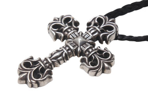 CHROME HEARTS クロムハーツ フィリグリークロス レザーブレイドネックレス 重量約101.0g 全長約100cm スターリングシルバー 美品 中古 4b000062