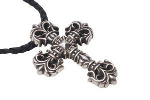 CHROME HEARTS クロムハーツ フィリグリークロス レザーブレイドネックレス 重量約101.0g 全長約100cm スターリングシルバー 美品 中古 4b000062