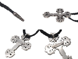 CHROME HEARTS クロムハーツ フィリグリークロス レザーブレイドネックレス 重量約101.0g 全長約100cm スターリングシルバー 美品 中古 4b000062