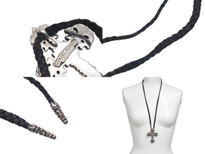 CHROME HEARTS クロムハーツ フィリグリークロス レザーブレイドネックレス 重量約101.0g 全長約100cm スターリングシルバー 美品 中古 4b000062