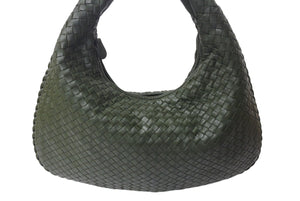 極美品 BOTTEGA VENETA ボッテガヴェネタ イントレチャート ホーボー ワンショルダーバッグ B06737234B レザー グリーン 中古 4b000064