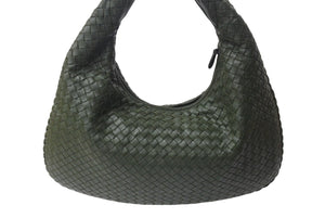 極美品 BOTTEGA VENETA ボッテガヴェネタ イントレチャート ホーボー ワンショルダーバッグ B06737234B レザー グリーン 中古 4b000064