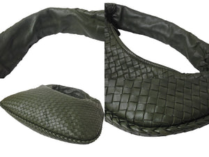 極美品 BOTTEGA VENETA ボッテガヴェネタ イントレチャート ホーボー ワンショルダーバッグ B06737234B レザー グリーン 中古 4b000064