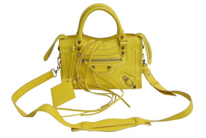 BALENCIAGA バレンシアガ クラシックミニシティ ショルダーバッグ 300295 イエロー レザー シルバー金具 美品 中古 4b000072