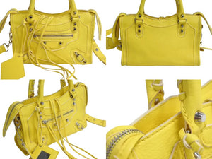 BALENCIAGA バレンシアガ クラシックミニシティ ショルダーバッグ 300295 イエロー レザー シルバー金具 美品 中古 4b000072