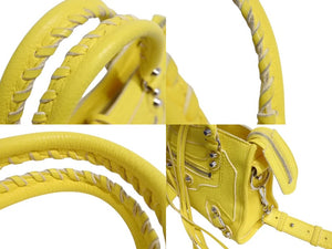 BALENCIAGA バレンシアガ クラシックミニシティ ショルダーバッグ 300295 イエロー レザー シルバー金具 美品 中古 4b000072