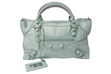 BALENCIAGA バレンシアガ ザ ジャイアント エディターズ シティ カバード ハンドバッグ ミントグリーン レザー 204526 良品 中古 4b000076