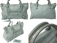 Load image into Gallery viewer, BALENCIAGA バレンシアガ ザ ジャイアント エディターズ シティ カバード ハンドバッグ ミントグリーン レザー 204526 良品 中古 4b000076