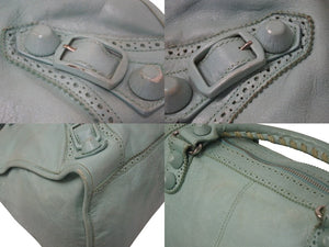 BALENCIAGA バレンシアガ ザ ジャイアント エディターズ シティ カバード ハンドバッグ ミントグリーン レザー 204526 良品 中古 4b000076