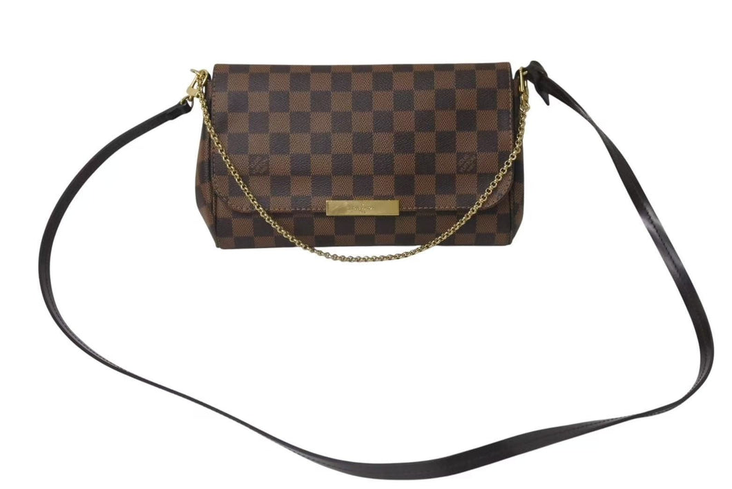 極美品 LOUIS VUITTON ルイヴィトン ショルダーバッグ フェイボリットMM ダミエ N41129 ブラウン ゴールド金具 中古 4b000092