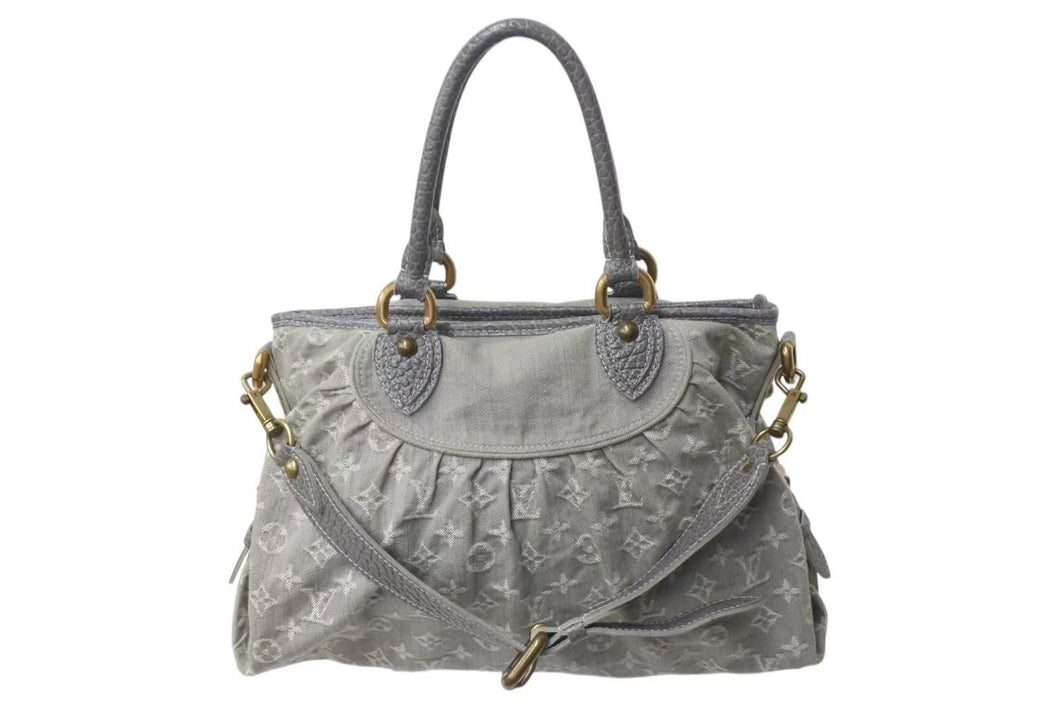 LOUIS VUITTON ルイヴィトン ネオカヴィMM 2WAYハンドバッグ M95837 モノグラムデニム グレー アンティークゴールド 美品 中古 4b000097