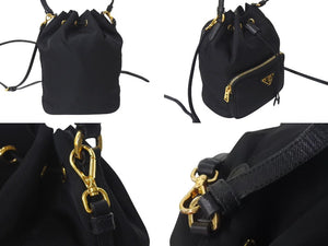 PRADA プラダ 2WAYバッグ ショルダーバッグ ハンドバッグ トライアングルロゴ ナイロン レザー ブラック ゴールド金具 美品 中古 4b000098