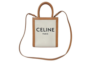 CELINE セリーヌ ミニバーティカルカバ 2WAYショルダーバッグ 193302BNZ.02NT コットンキャンバス レザー ベージュ 美品 中古 4b000099