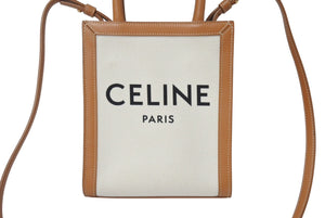 CELINE セリーヌ ミニバーティカルカバ 2WAYショルダーバッグ 193302BNZ.02NT コットンキャンバス レザー ベージュ 美品 中古 4b000099