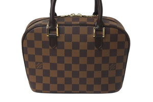極美品 LOUIS VUITTON ルイヴィトン ダミエ エベヌ サリア ミニ ハンドバッグ N51286 PVC レザー ブラウン ロゴ 手持ち 鞄 美品 中古 4b000102