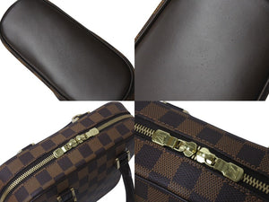 極美品 LOUIS VUITTON ルイヴィトン ダミエ エベヌ サリア ミニ ハンドバッグ N51286 PVC レザー ブラウン ロゴ 手持ち 鞄 美品 中古 4b000102