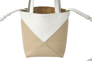 LOEWE ロエベ PUZZLE TOTE MINI パズルフォルドトート ミニ トートバッグ A657V25X01 カーフレザー ベージュ ホワイト 美品 中古 4b000113