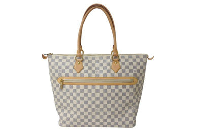 極美品 LOUISVUITTON ルイヴィトン サレヤGM トートバッグ ダミエアズール N51184 ダミエキャンバス レザー ホワイト ブラウン 中古 4b000116
