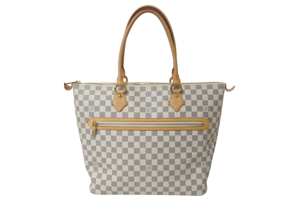 極美品 LOUISVUITTON ルイヴィトン サレヤGM トートバッグ ダミエアズール N51184 ダミエキャンバス レザー ホワイト ブラウン 中古 4b000116